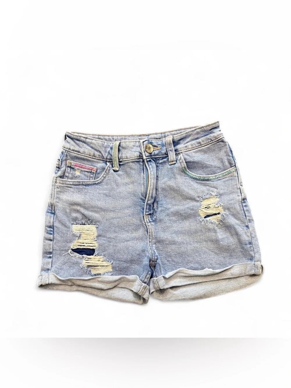 💜$5 BUNDLED- Justice Light Blue Distressed Denim Shorts with Color Stitching